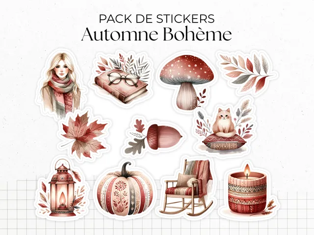 adylshop-automne-boh-me-pack-stickers-citrouille-cozy-11-pcs image 1