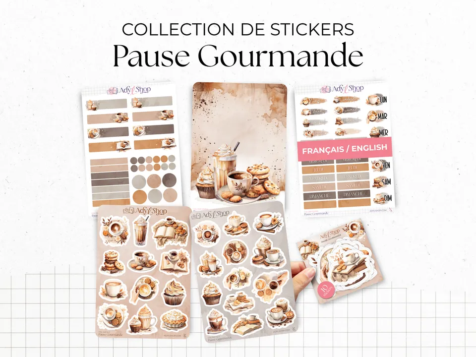 adylshop-sets-mensuels-pause-gourmande-stickers-caf-collection-fran-ais image 1