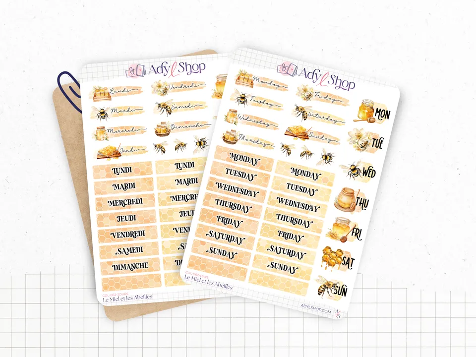 adylshop-miel-et-abeilles-sticker-planner-jours-semaine-fran-ais image 1