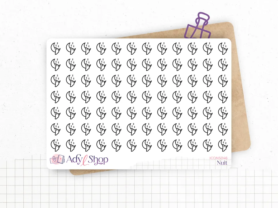 adylshop-sommeil-lune-mini-ic-nes-stickers-planner-blanc-mat-x84 image 1