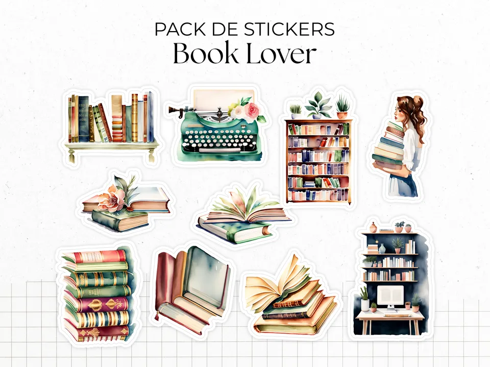 adylshop-stickers-d-coratifs-book-lover-pack-10-die-cut-lecture image 1