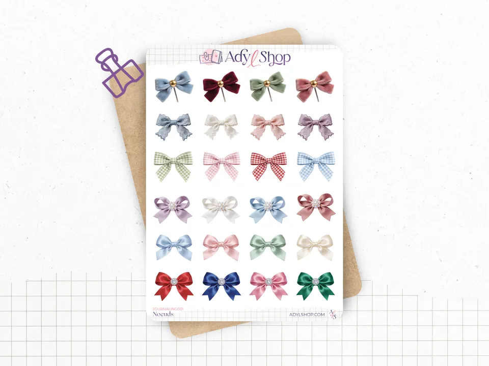 adylshop-stickers-d-coratifs-noeuds-stickers-journal-blanc-mat-24-pcs image 1