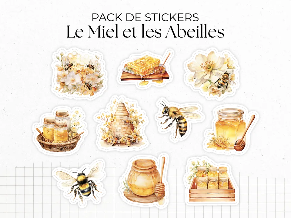 adylshop-le-miel-et-les-abeilles-pack-stickers-dor-s-die-cut image 1