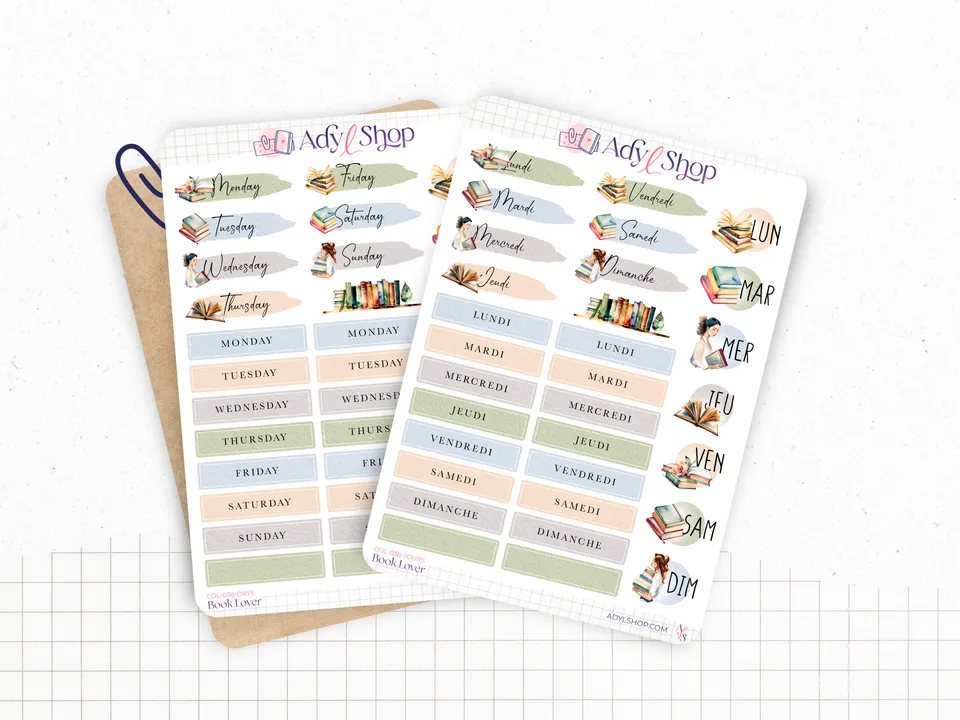adylshop-book-lover-stickers-planche-jours-semaine-fran-ais-lecture image 1