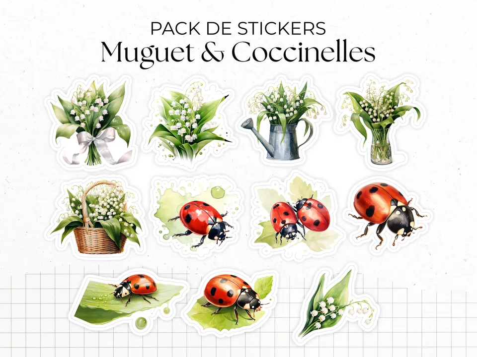 adylshop-muguet-coccinelles-pack-stickers-die-cut-printemps image 1