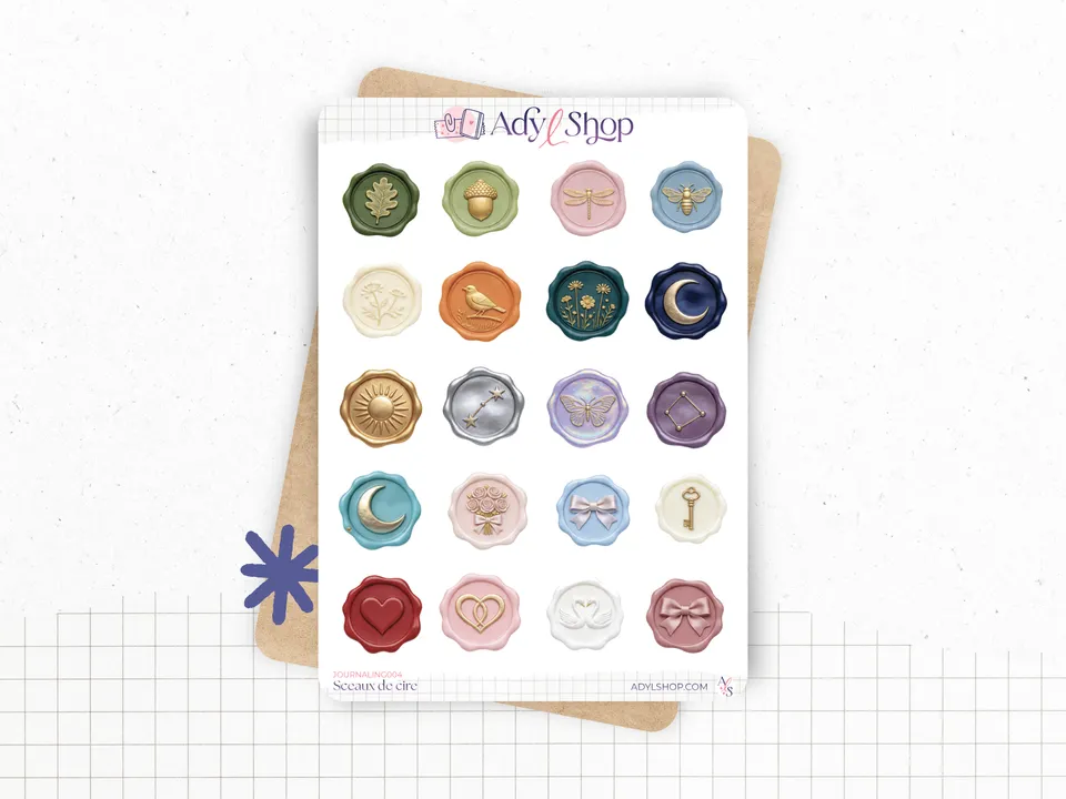 adylshop-sceaux-de-cire-stickers-journaling-blanc-mat-20-pi-ces image 1