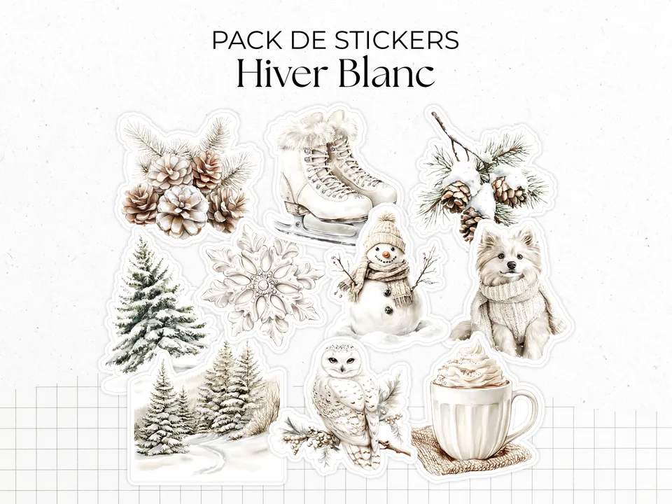 adylshop-hiver-blanc-pack-10-stickers-bujo-neige-ski image 1