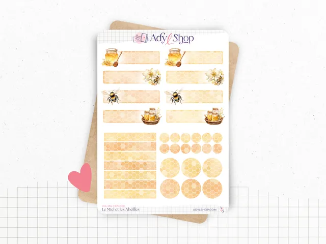 adylshop-miel-et-abeilles-planche-stickers-headers-et-formes-dor-s image 1