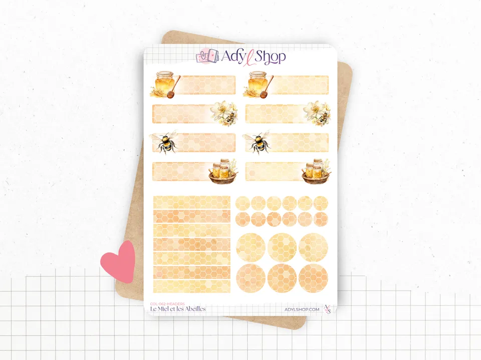 adylshop-miel-et-abeilles-planche-stickers-headers-et-formes-dor-s image 1