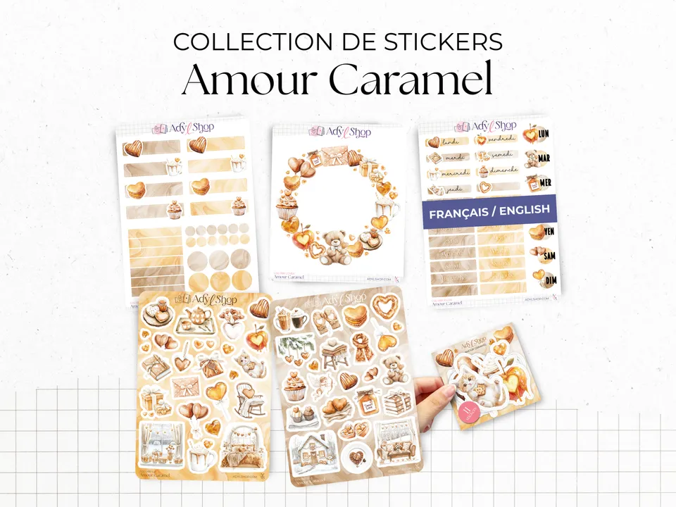 adylshop-amour-caramel-pack-stickers-bullet-journal-saint-valentin image 1