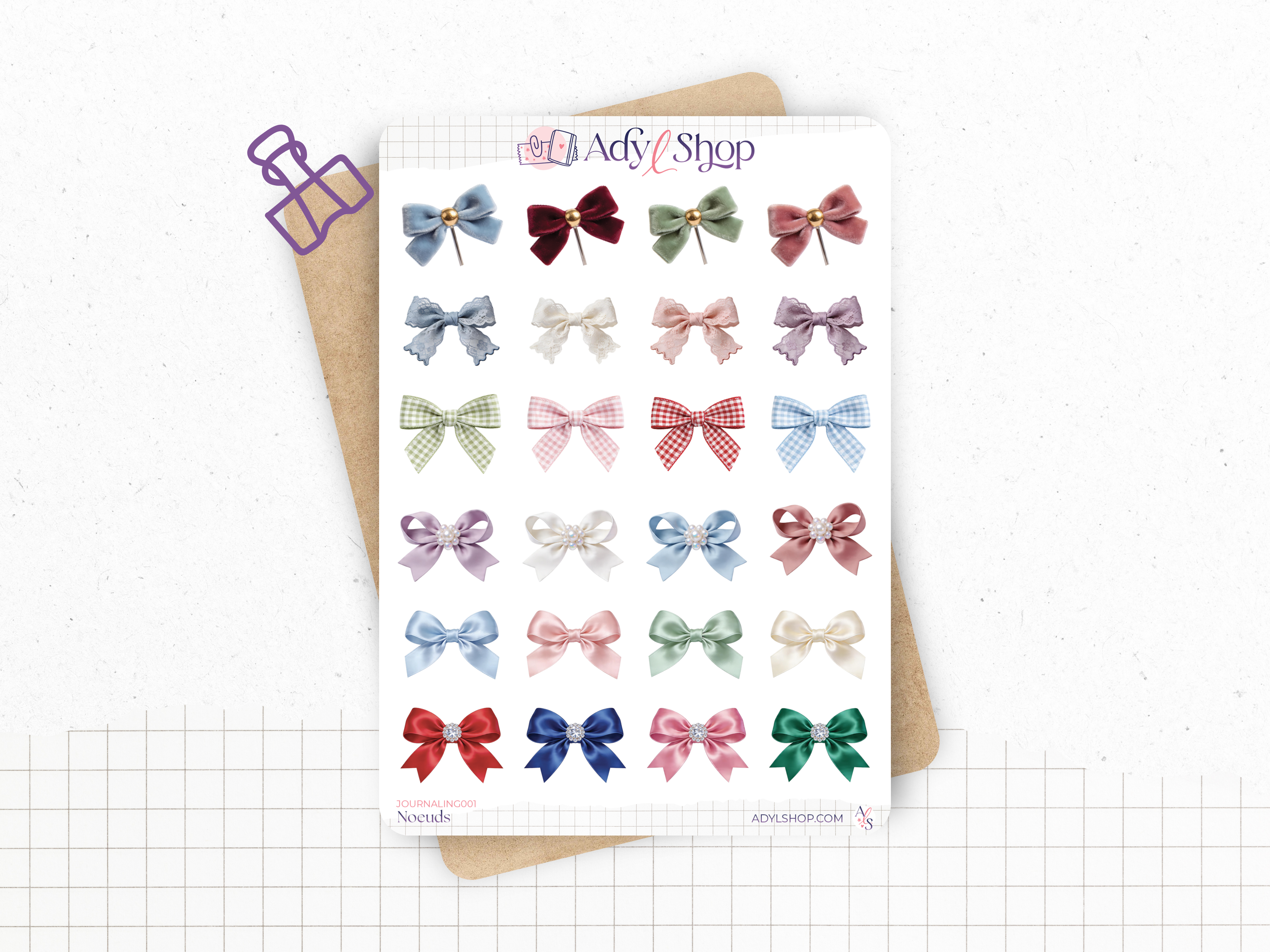 adylshop-stickers-d-coratifs-noeuds-stickers-journal-blanc-mat-24-pcs image 1