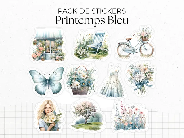adylshop-printemps-bleu-pack-10-stickers-die-cut-fleurs-bleues image 1