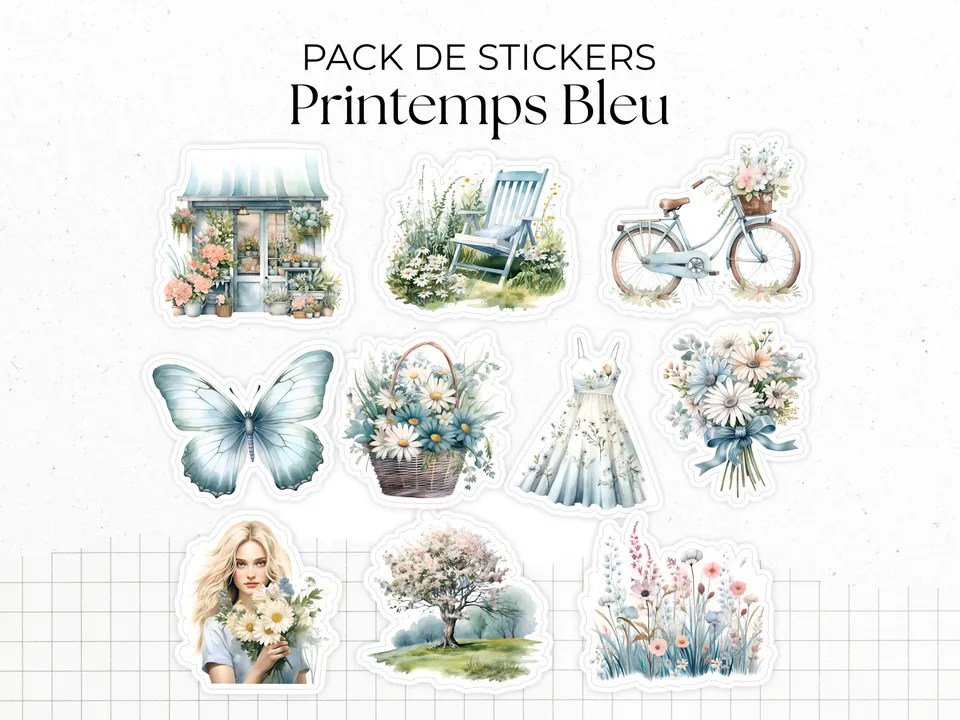 adylshop-printemps-bleu-pack-10-stickers-die-cut-fleurs-bleues image 1